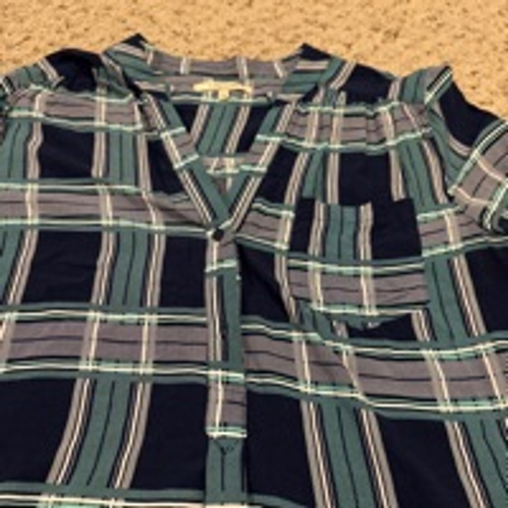 Women's 41 HAWTHORN Plaid Blouse Size L Blue Green - Picture 2 of 7